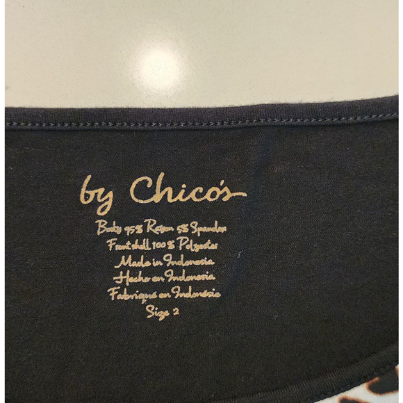 Chico's Leopard Print Tunic Top Size 2 (US 12/L) Black Contrast Sleeves High-Low - Picture 7 of 11